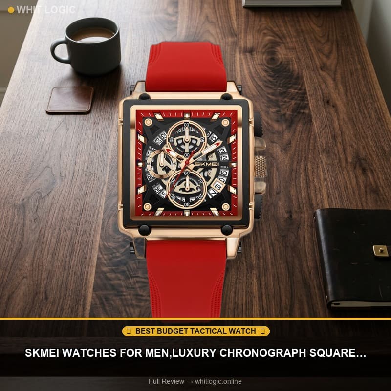 SKMEI Watches for Men,Luxury Chronograph Square Unique Analog Wrist Watch with Luminous Waterproof Calendar Rubber Strap