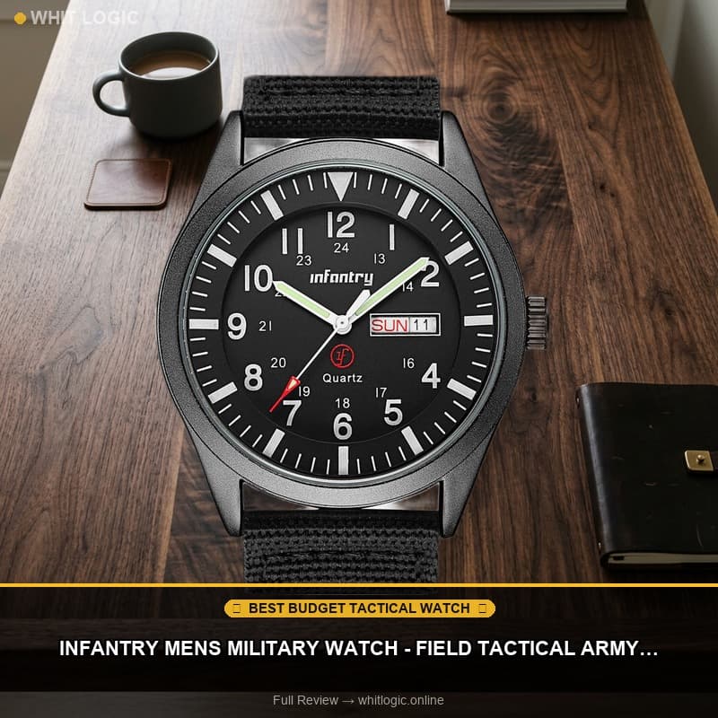 Infantry Mens Military Watch - Field Tactical Army Watch for Men with 12/24 Hour Time, Day Date, 5ATM Waterproof Analog Quartz Wristwatch, Durable Nylon Band for Outdoor Work Sport