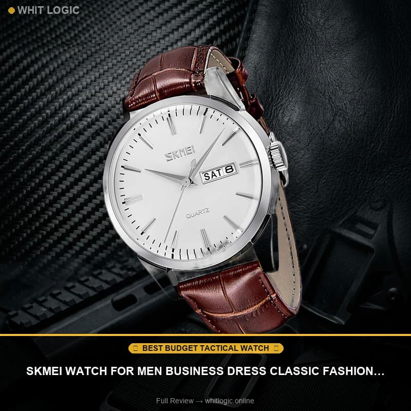 SKMEI Watch for Men Business Dress Classic Fashion Casual Black Leather Quartz Analog Waterproof Calendar Date Light Simple Wrist Watches Dad Fathers Gifts