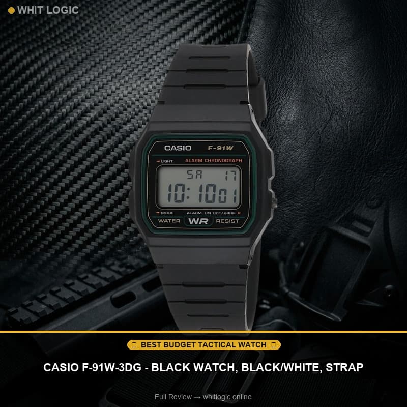 Casio F-91W-3DG - Black Watch, Black/White, Strap