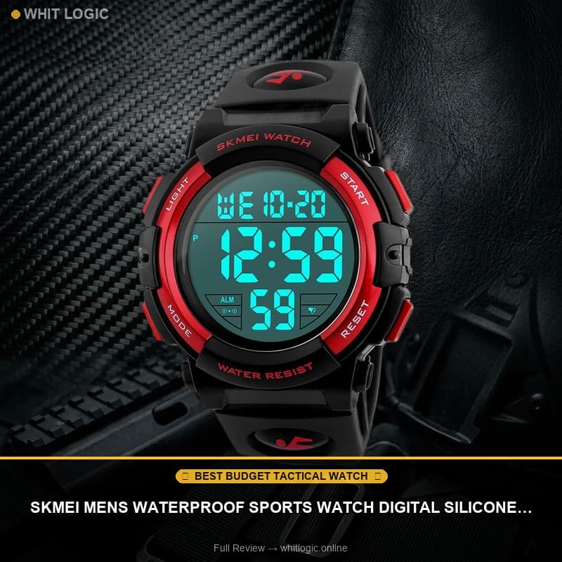 SKMEI Mens Waterproof Sports Watch Digital Silicone Band Large Number Display LED Military Wrist Watch (Red)