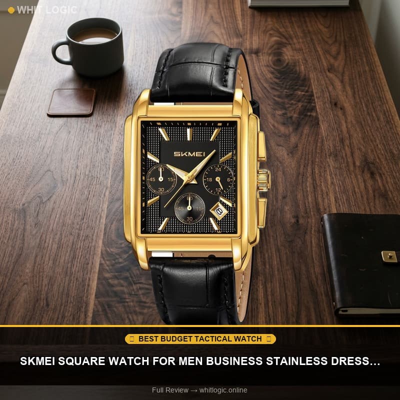 SKMEI Square Watch for Men Business Stainless Dress Fashion Chronograph Waterproof Luxury Analog Simple Fathers Dad Gifts Gold Black Wrist Watches