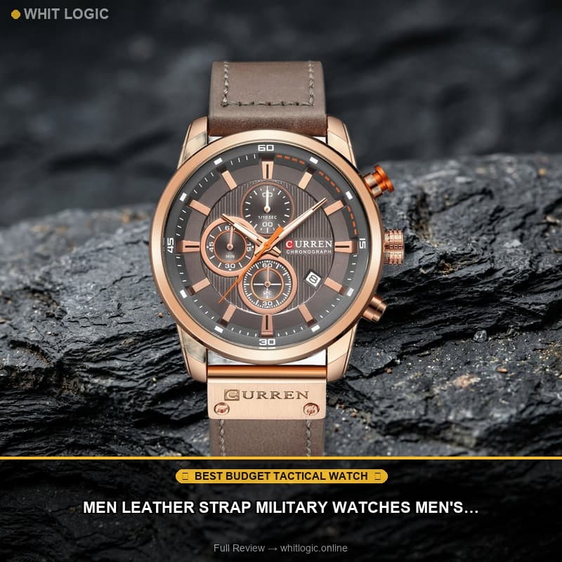 Men Leather Strap Military Watches Men's Chronograph Waterproof Sport Wrist Date Quartz Wristwatch Gifts (Gold Gray)