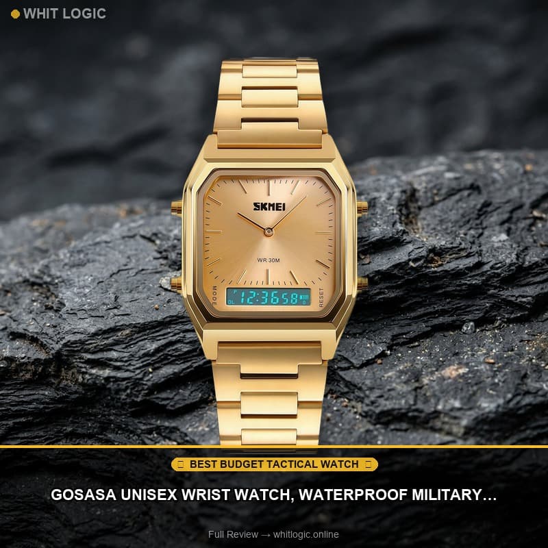 Gosasa Unisex Wrist Watch, Waterproof Military Analog Digital Watches with LED Multi Time Chronograph, Stainless Steel Business Watches for Men