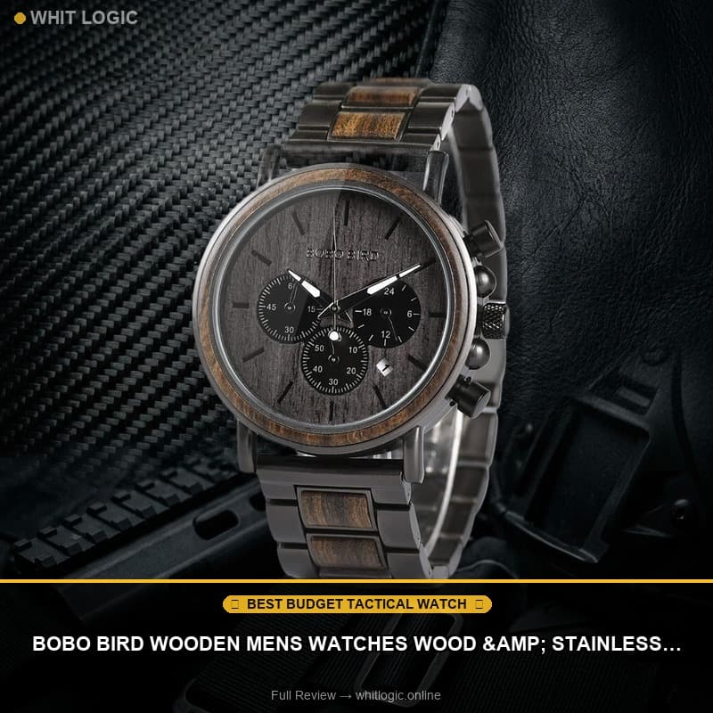 BOBO BIRD Wooden Mens Watches Wood & Stainless Steel Combined Chronograph Military Quartz Casual Wristwatches