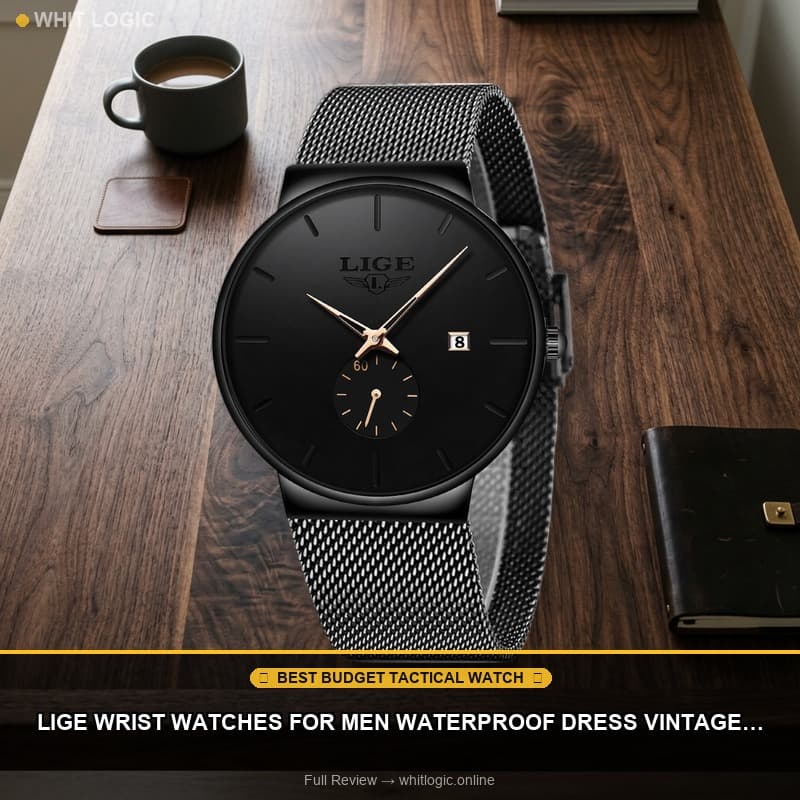 LIGE Wrist Watches for Men Waterproof Dress Vintage Work Casual Stainless Steel 3ATM Water Resistant Japanese Quartz Movement Date Display Business Retro Minimalist Thin Mens Analog Watch