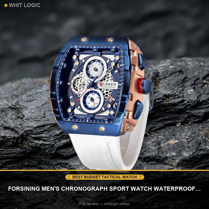FORSINING Men's Chronograph Sport Watch Waterproof Military Watches for Men Analog Quartz Wristwatch with Date Display Silicone Strap Outdoor Clock