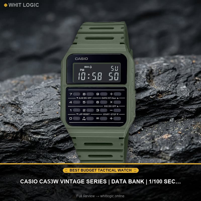 Casio CA53W Vintage Series | Data Bank | 1/100 SEC Stopwatch | Water Resistant | 8 Digit Calculator | Dual Time | Resin Band | Resin Case | Auto Calendar | Daily Alarm | 5 Year Battery