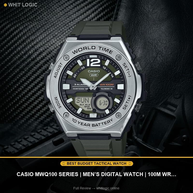 Casio MWQ100 Series | Menβs Digital Watch | 100M WR | Stainless Steel | World Time | Countdown Timer | Auto Calendar | Telememo | Multi Alarms | 100 SEC Chronograph | 10 Year Battery