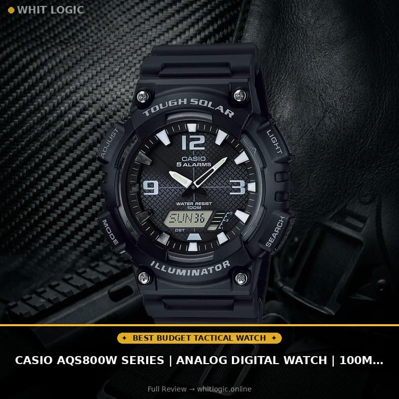 Casio AQS800W Series | Analog Digital Watch | 100M WR | Solar Powered | 1/100 SEC Stop Watch | 6-Language Day of The Week Indicator | Countdown Timer | LED Light | Multi Alarm