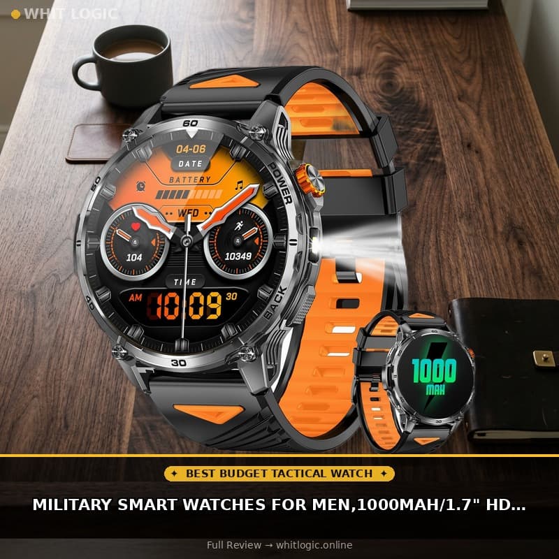Military Smart Watches for Men,1000mAh/1.7" HD Large Screen Smartwatch, LED Flashlight, Answer/Make Calls,Waterproof,Heart Rate/Sleep Monitor/110+ Sport Modes Fitness Watch for Android/iPhone