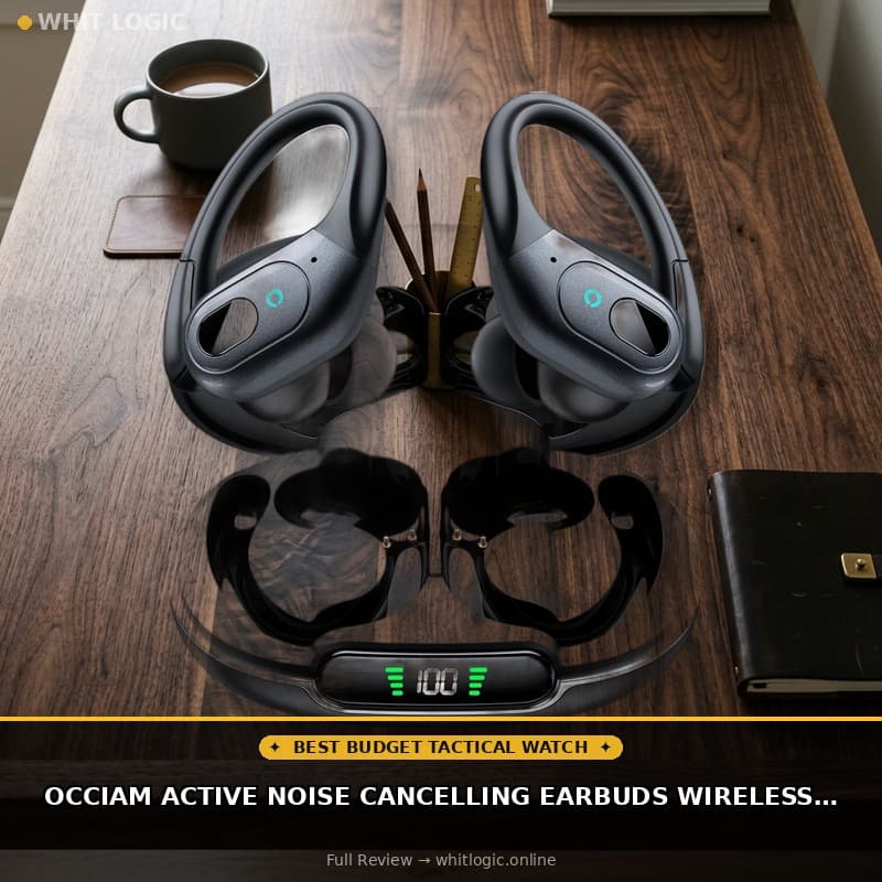 occiam Active Noise Cancelling Earbuds Wireless Bluetooth Headphones Ear Buds 90Hrs Playback Stereo Bass Earphones with Mic Over-Ear Hooks IPX7 Waterproof Headset for Work Sports Running Matte Black