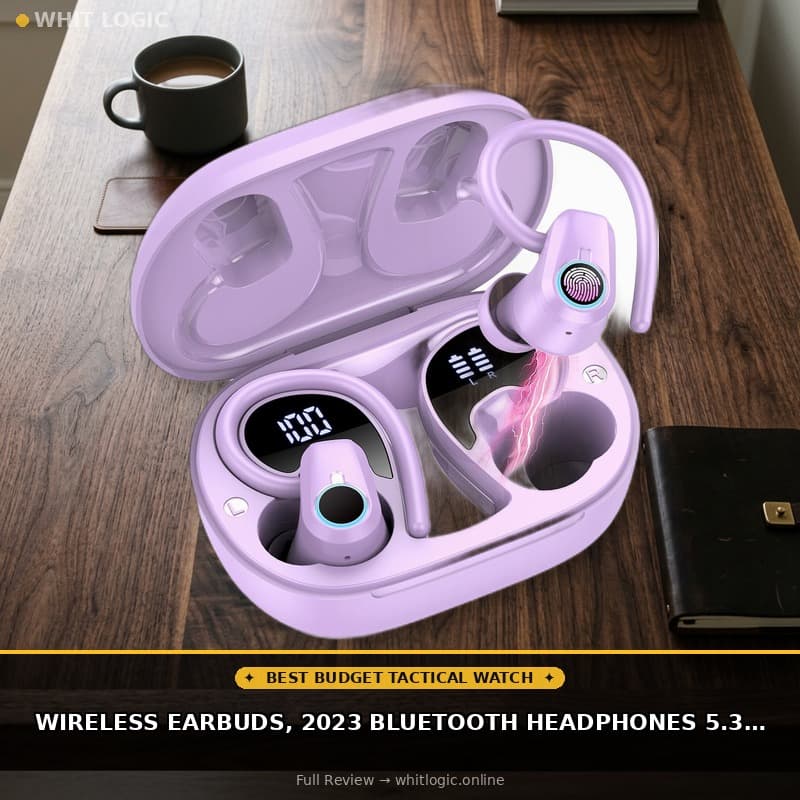Wireless Earbuds, 2023 Bluetooth Headphones 5.3 Sport, 50H Ear buds with Earhooks, Dual LED Display Bluetooth Earbuds, Deep Bass Stereo Noise Cancelling Headphones, IP7 Waterproof Earphones, Purple