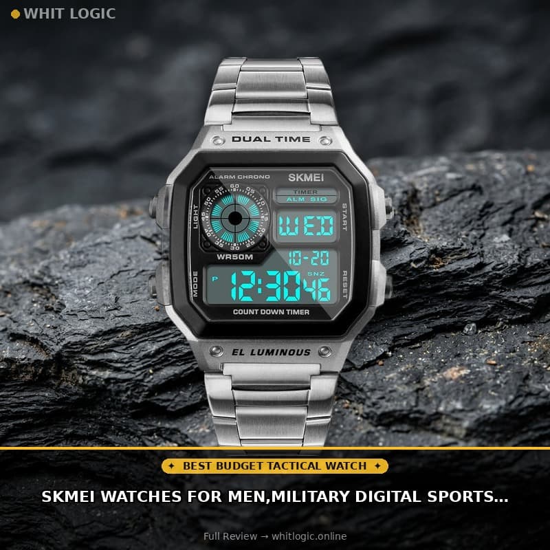 SKMEI Watches for Men,Military Digital Sports Square Gold Watch with Waterproof Dual Time Chronograph Countdown Alarm Backlight