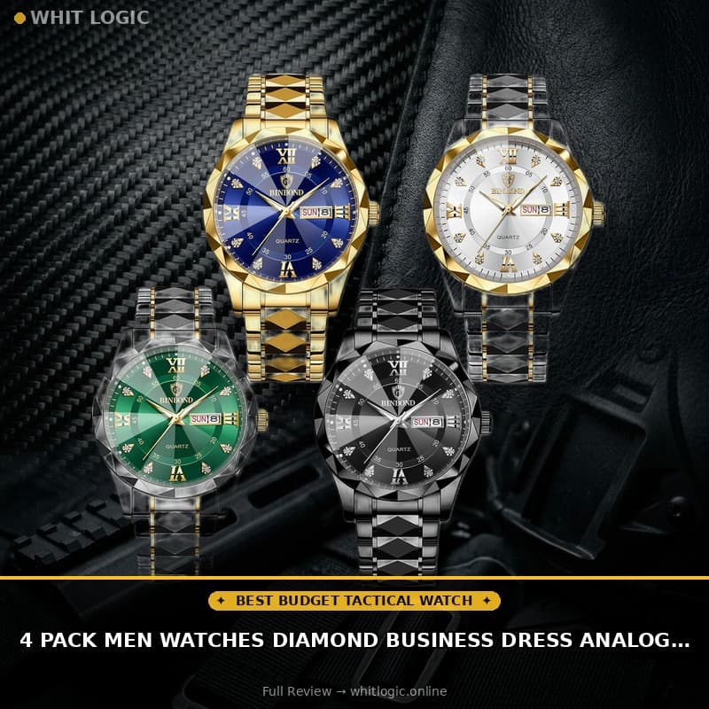 4 Pack Men Watches Diamond Business Dress Analog Quartz Stainless Steel Waterproof Luminous Date Silver Blue Black Gold Luxury Casual Watch for Men