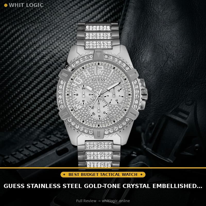 Guess Stainless Steel Gold-Tone Crystal Embellished Bracelet Watch