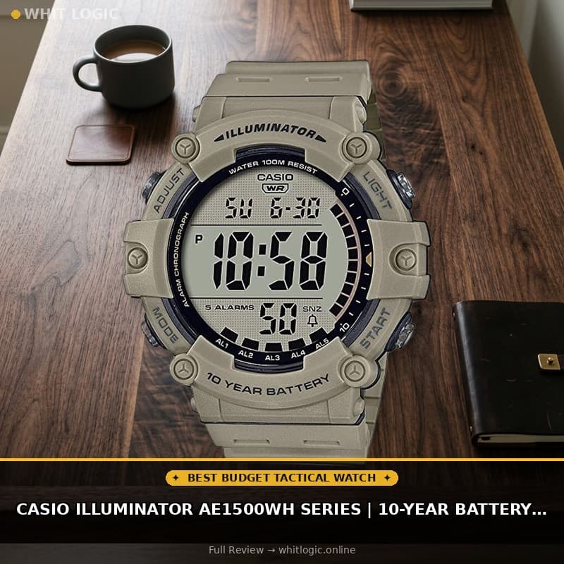 Casio Illuminator AE1500WH Series | 10-Year Battery | LED Backlight | 5-Alarms | 1/100 Sec Stopwatch | Men's Digital Watch