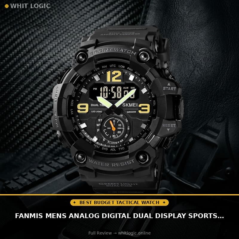 FANMIS Mens Analog Digital Dual Display Sports Watches Military Multifunctional 50M Waterproof LED Watch with Alarm Stopwatch Backlight 12H/24H Outdoor Running Swimming