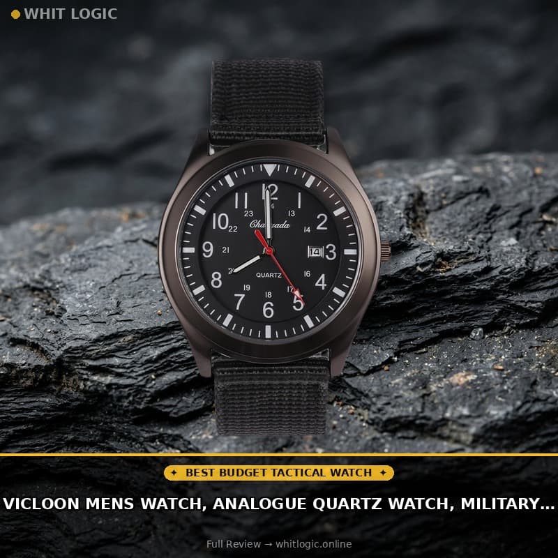 Vicloon Mens Watch, Analogue Quartz Watch, Military Watch Glow in The Dark Watches for Date Window and Black Nylon Strap Army Tactical Sports Minimalist Watches