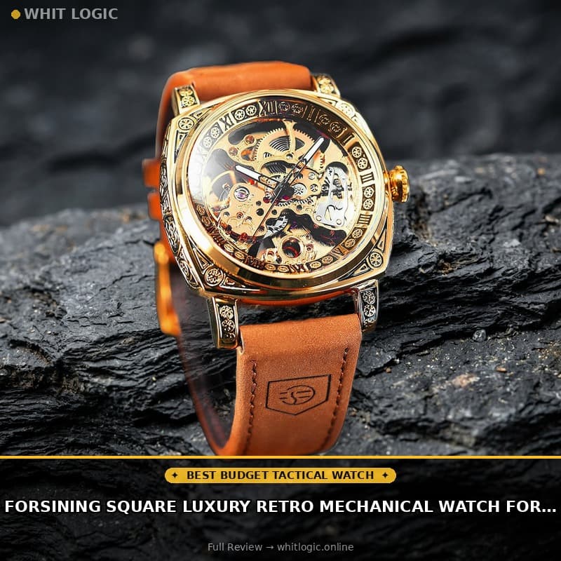 FORSINING Square Luxury Retro Mechanical Watch for Men, Gorgeous Hollow Skeleton Self-Wind Carved Automatic Watches Vintage Leather Strap Wristwatch Silver Dail Black Strap