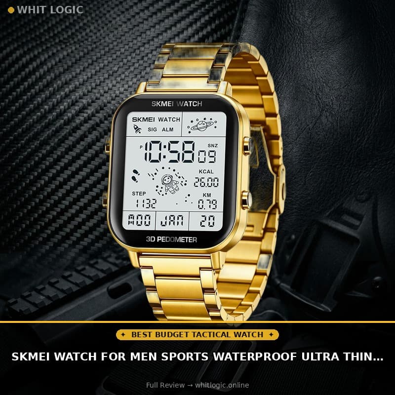 SKMEI Watch for Men Sports Waterproof Ultra Thin Military LED Watch with Auto Date/Alarm Lightweight Mens Watches for Outdoor Casual Wear (Gold)