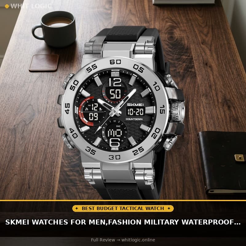 SKMEI Watches for Men,Fashion Military Waterproof Big Face Analog Digital Sport Watch with Alarm Dual Time Zone Luminous Display