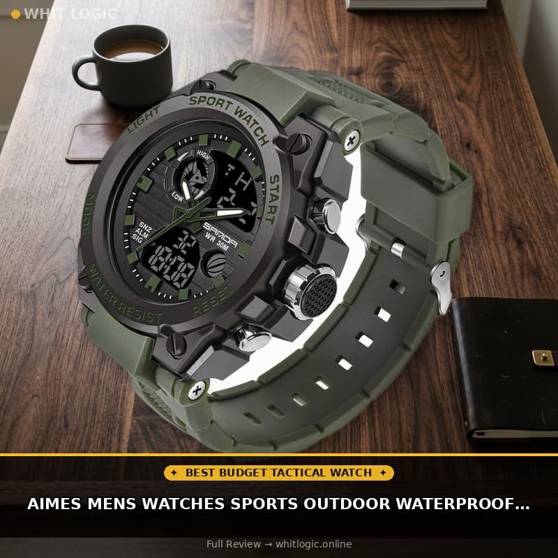 AIMES Mens Watches Sports Outdoor Waterproof Military Watch for Men Tactical Watch Analog Digital Date Alarm Stopwatch Multi-Function Tactics Big Face Wristwatch for Men