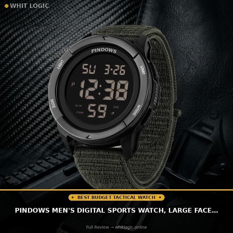 PINDOWS Men's Digital Sports Watch, Large Face Military Tactical Wristwatch for Men, 50M Waterproof, LED Backlight, Alarm, Stopwatch, Rugged Outdoor Watch for Running, Work and Gym