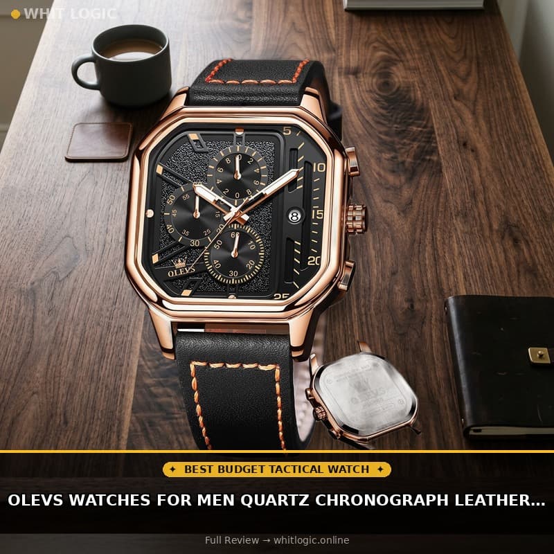OLEVS Watches for Men Quartz Chronograph Leather Fashion Dress Watch Date Waterproof Luminous Casual Square Business Wrist Watches