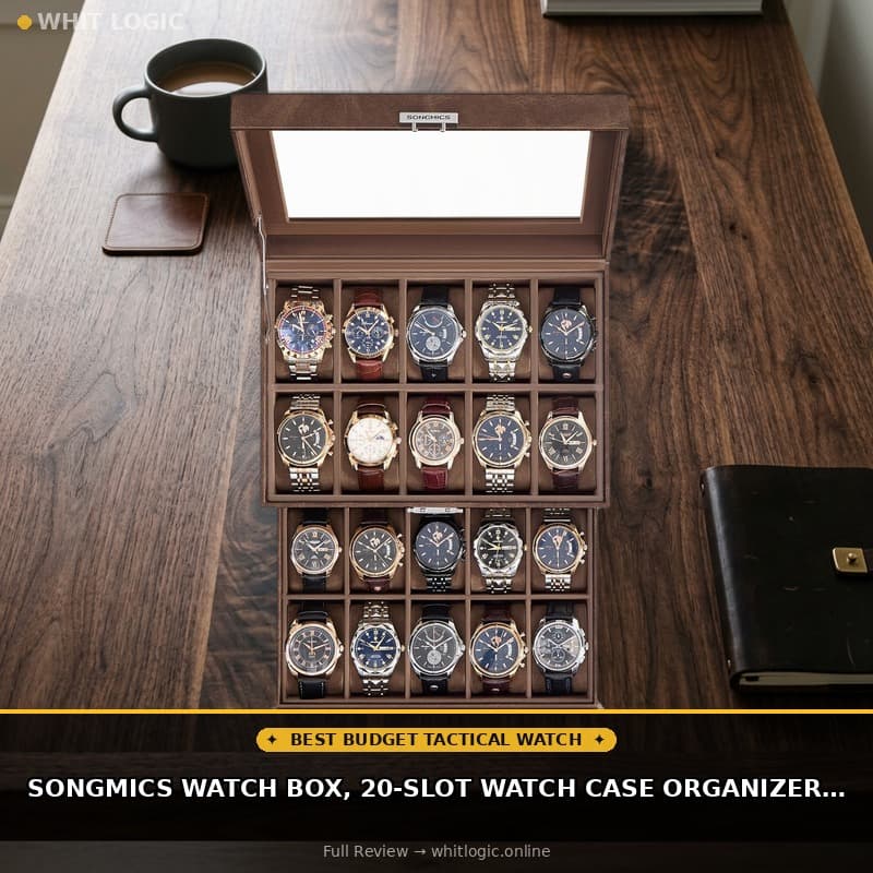 SONGMICS Watch Box, 20-Slot Watch Case Organizer with Large Glass Lid, Removable Pillows, Metal Lock, Fathers Day Gift for Dad, Coffee Brown Synthetic Leather, Coffee Brown Lining UJWB020KZ02S