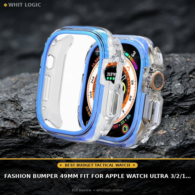 Fashion Bumper 49mm Fit for Apple Watch Ultra 3/2/1 Case, Rugged Face Bezel + Soft Clear Bumper Guard, Anti-Scratch Protective iWatch Cover for Apple Ultra 3/2/1 49mm Strap Accessories - Blue