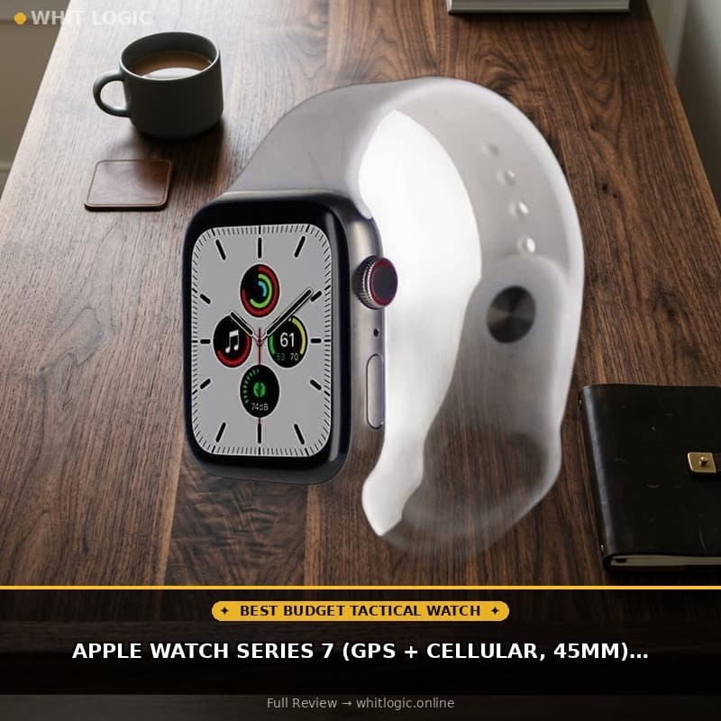 Apple Watch Series 7 (GPS + Cellular, 45MM) Titanium Silver with White Sport Band (Renewed)