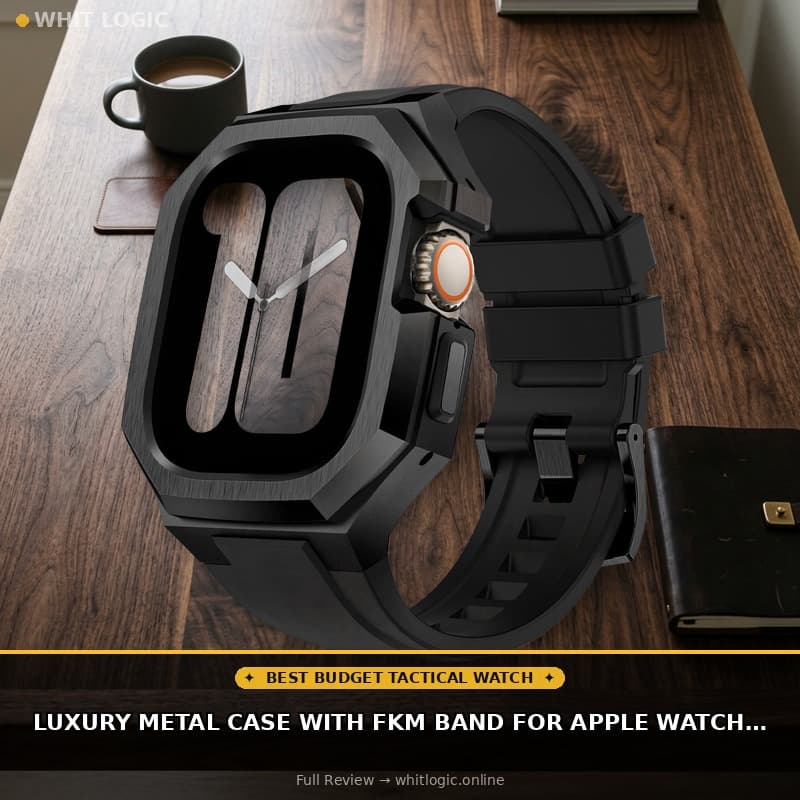 Luxury Metal Case with FKM Band for Apple Watch Ultra 3/2/1 49mm & 44-46mm | Stainless Steel Rugged Case,Soft Fluoroelastomer Strap,Classic Men Design for Business/Sports/Leisure,Skin-Friendly & Durable