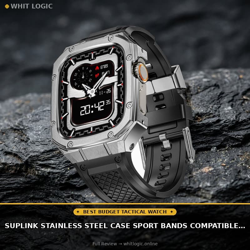 SUPLINK Stainless Steel Case Sport Bands Compatible with Apple Watch Ultra 2 Band/Apple Watch Ultra Bands 49mm Mens,Rugged Cover Protective Bumper Soft Silicone Strap for iWatch Band Silver | Silicone Bands with Stainless Steel Rugged Case Protective Bumper for iWatch Bands Men, Silver